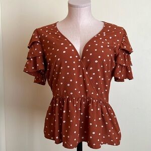Madewell Tiered-Sleeve Peplum Top in Inkspot Dot Size 2
